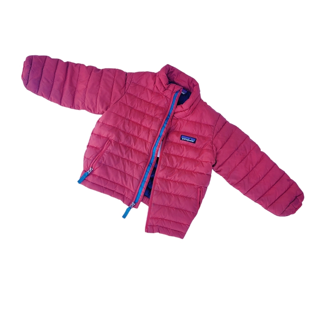 Patagonia Kids Puffer Jacket Pink with Blue Trim